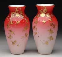 Appraisal: PAIR OF CASED ART GLASS VASES Glass is shaded from