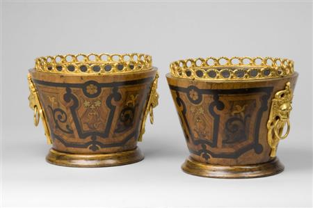 Appraisal: A pair of French walnut marquetry jardini res late th