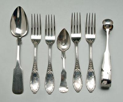 Appraisal: Seven pieces coin silver flatware four forks C C Shaver