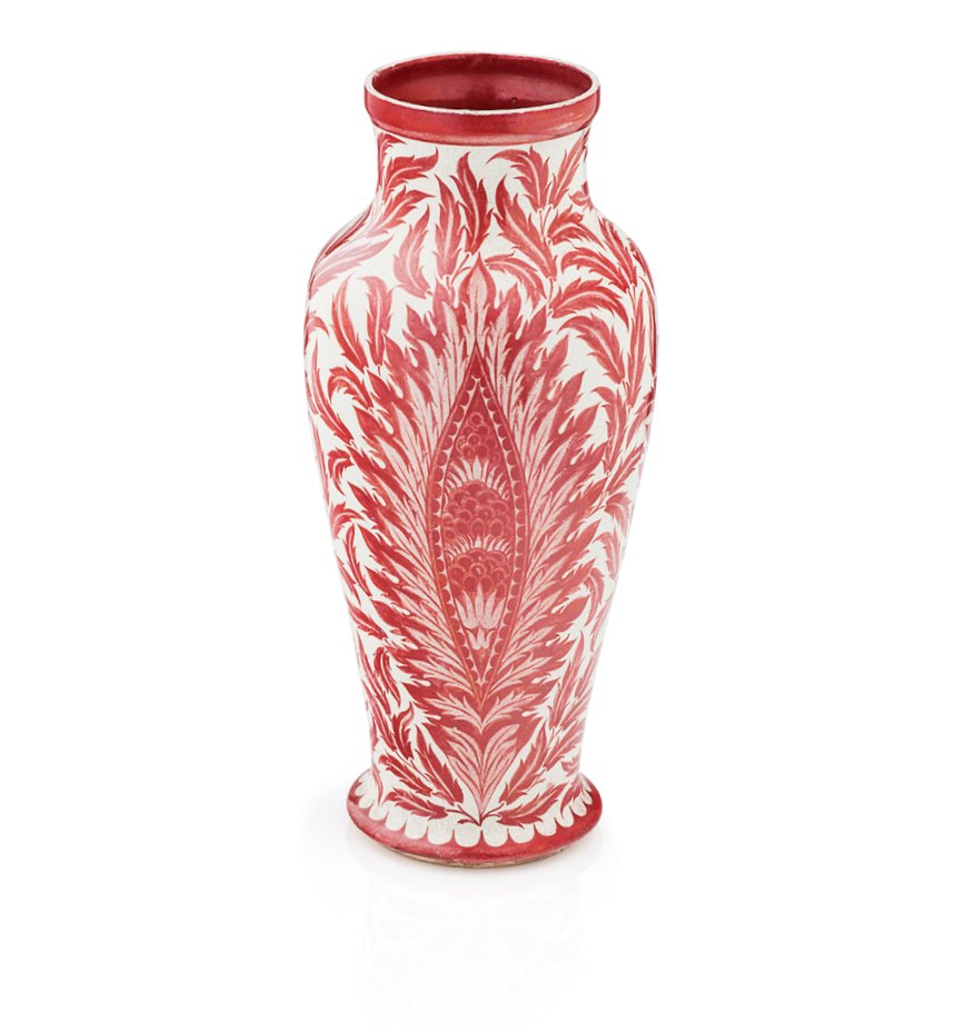 Appraisal: WILLIAM DE MORGAN - RUBY LUSTRE SHOULDERED VASE CIRCA decorated