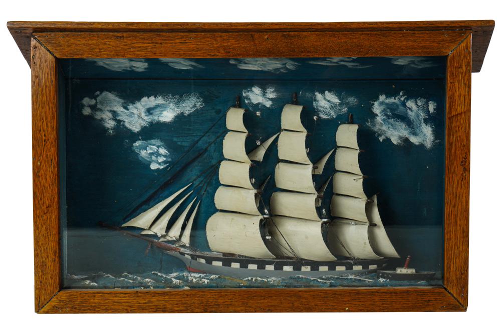 Appraisal: SHIP FACADE SHADOW BOXin an oak case Condition areas of