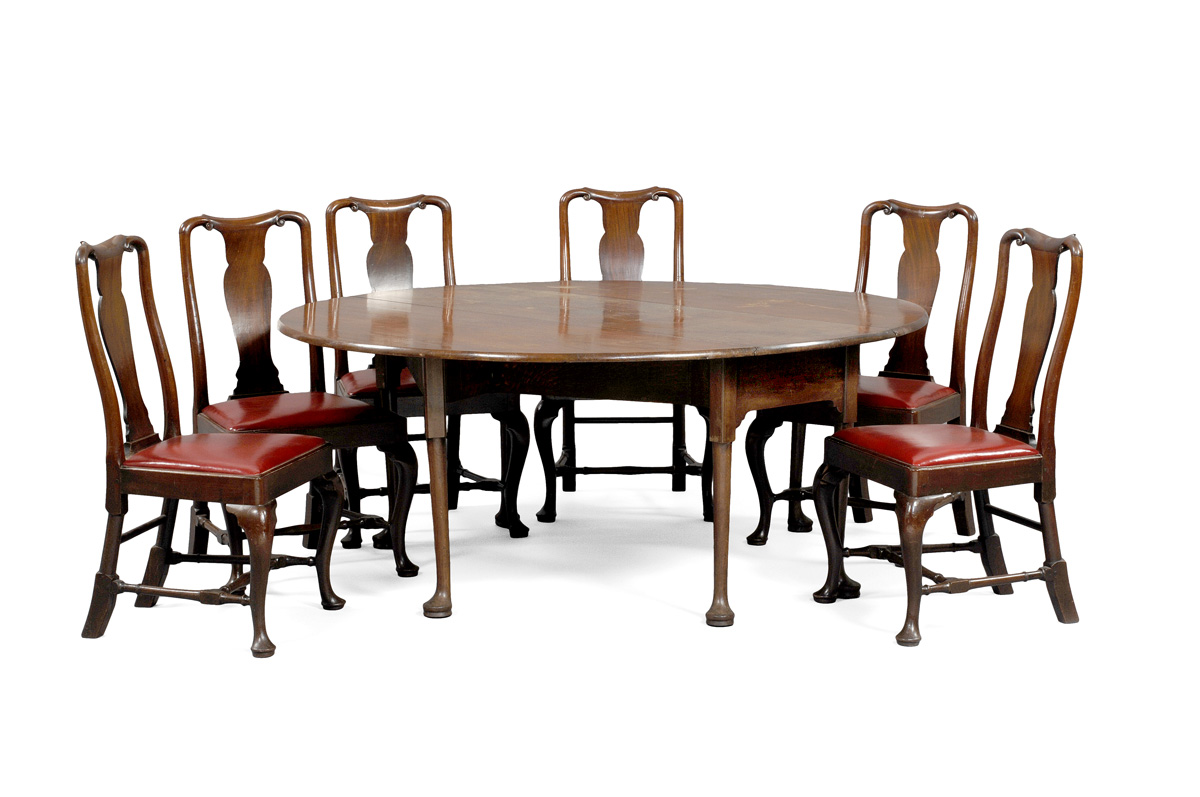 Appraisal: SIX IRISH QUEEN ANNE MAHOGANY SIDE CHAIRS WITH RED LEATHER