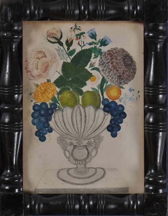 Appraisal: AMERICAN SCHOOL FLORAL AND FRUIT THEOREM Watercolor and pencil x