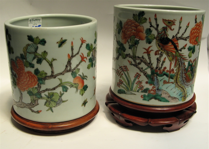 Appraisal: PAIR CHINESE PORCELAIN BRUSH POTS JARS each hand painted with