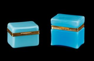 Appraisal: Two Italian Blue Cased Glass Dresser Boxes Italian th century