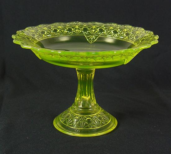 Appraisal: Vaseline Glass Pedestal Bowl Circa Daisy and button pattern on