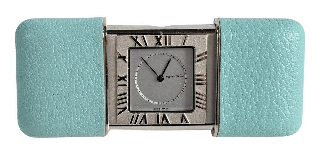 Appraisal: Tiffany Company Travel Clock having Tiffany blue leather case x