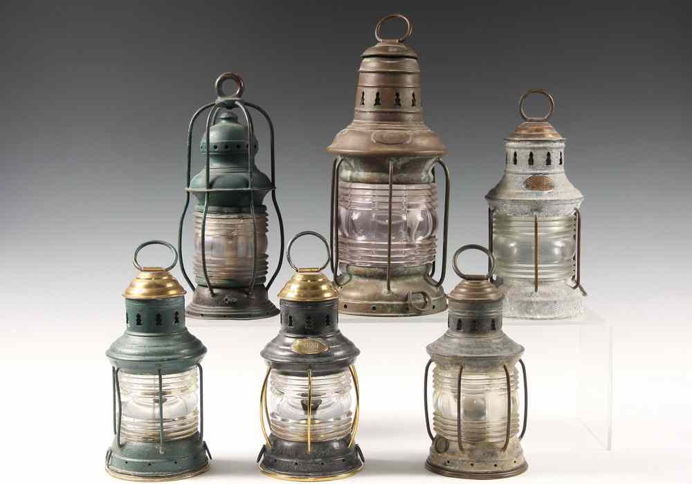 Appraisal: EARLY SHIP'S CABIN LANTERNS - Including '' Perko brass black