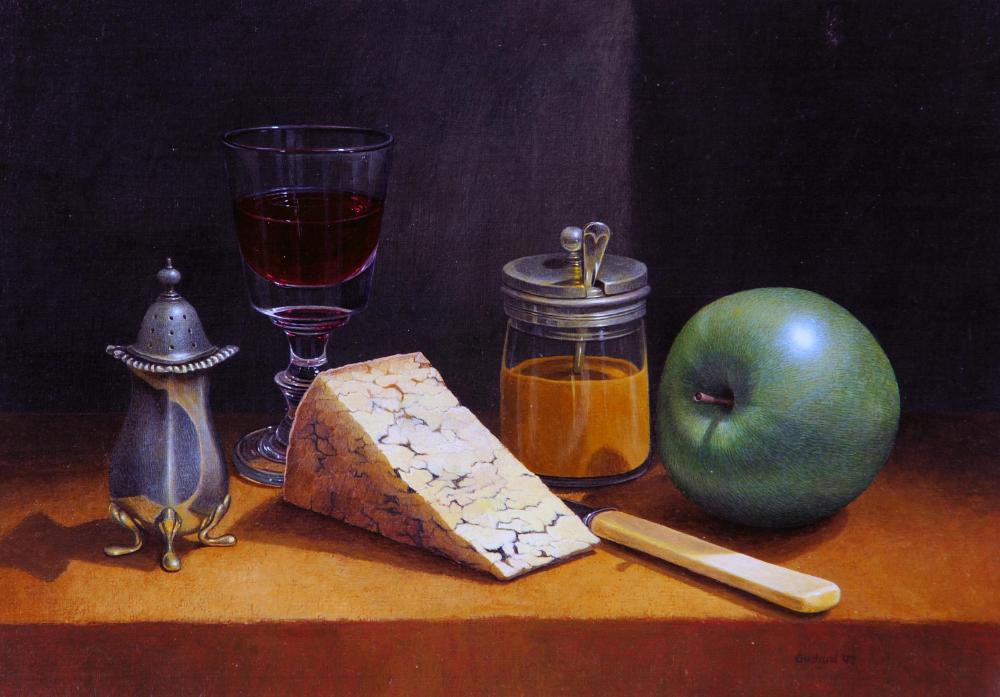 Appraisal: TIM GUSTARD b Still Life with Glass of Wine Apple