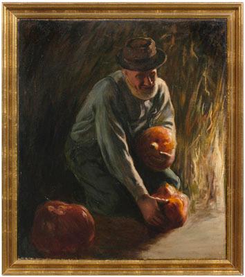 Appraisal: th century American School painting bearded man picking up gourds