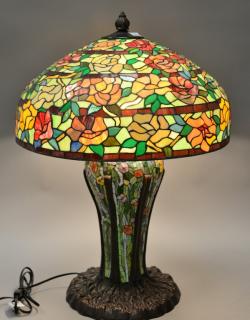 Appraisal: Reproduction leaded table lamp with lighted base ht in dia