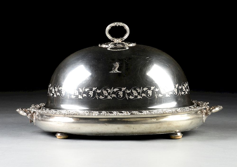 Appraisal: A VICTORIAN SHEFFIELD SILVERPLATED DOME MEAT COVER WITH TWO HANDLED