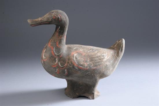 Appraisal: CHINESE GREY POTTERY FIGURE OF DUCK Western Han Dynasty With