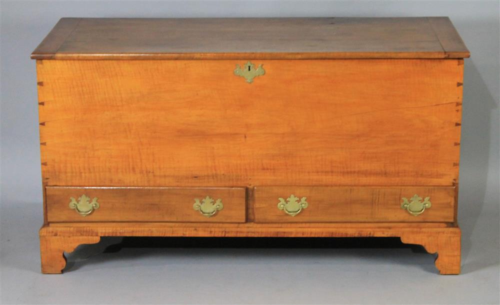 Appraisal: CHIPPENDALE STYLE MAPLE AND TIGER MAPLE BLANKET CHEST having a