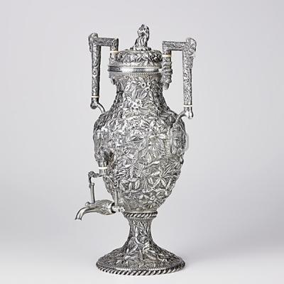 Appraisal: S KIRK SON COIN SILVER WATER URN Profuse floral repousse