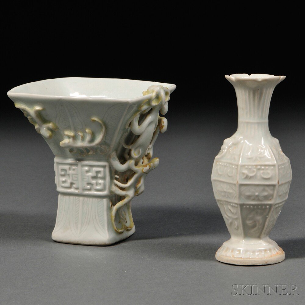 Appraisal: Two White-glazed Vases China a jun vase with incised banana