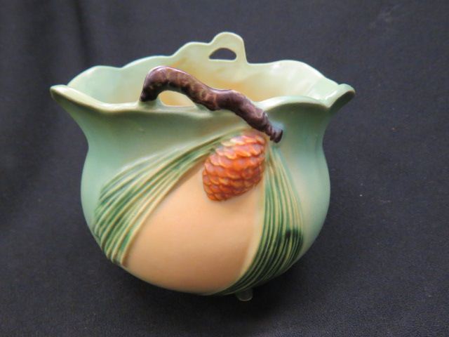 Appraisal: Roseville Pottery Pinecone Vase green -F-S sack form tri-footed excellent