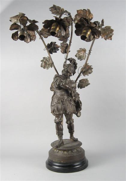 Appraisal: French spelter figural lamp early th century Modeled as a