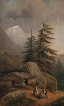 Appraisal: A M Louise Douillard French - Mountain Scene with Family