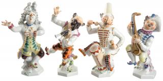 Appraisal: FOUR PORCELAIN FIGURES OF DWARF MUSICIANS INTERMEZZO OR ZWERGENKAPELLE MEISSEN