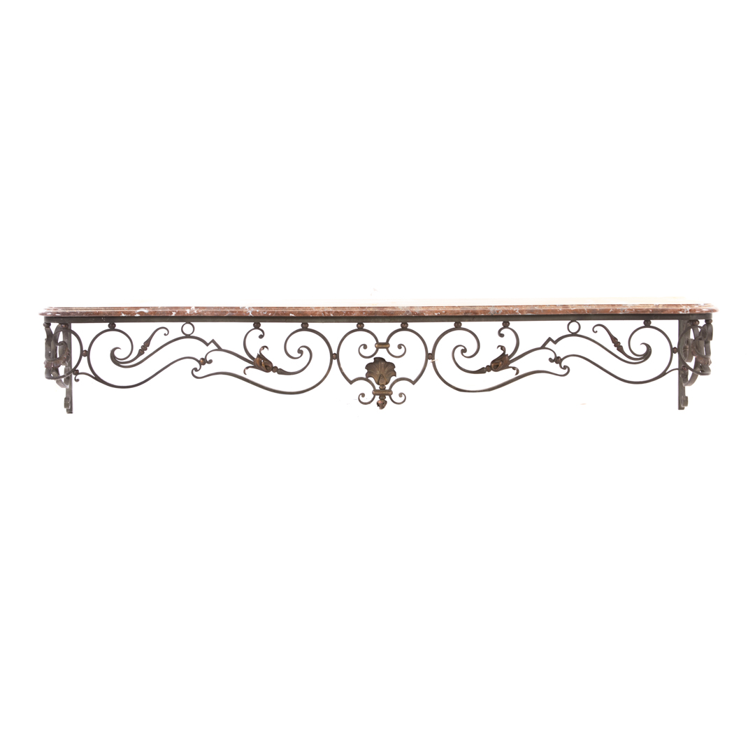 Appraisal: French marble and wrought iron console table th century serpentine