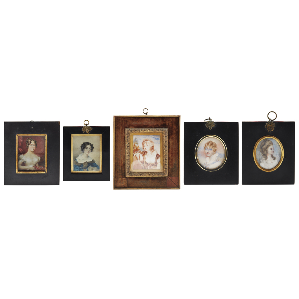 Appraisal: FIVE PORTRAIT MINIATURES LATE TH EARLY TH CENTURY on ivory