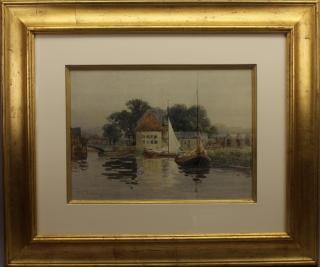 Appraisal: Framed Frank Thompson Print of Dutch Harbor Scene Framed Frank