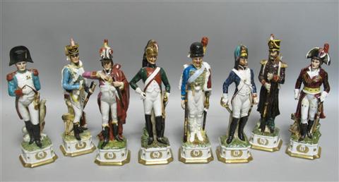 Appraisal: GROUP OF EIGHT NAPLES PORCELAIN FIGURES OF GENERALS Each figure