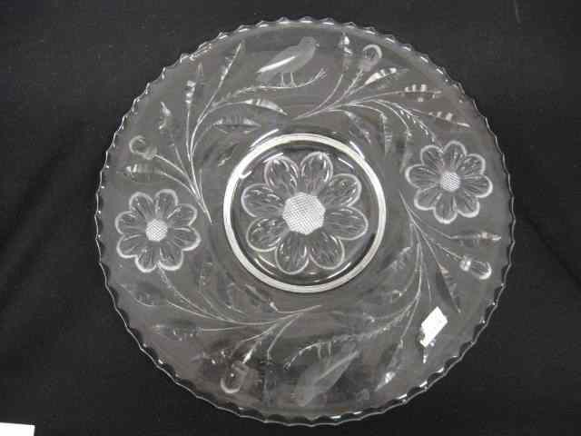 Appraisal: Cut Glass Tray bird floral attributed to Libbey late brilliant