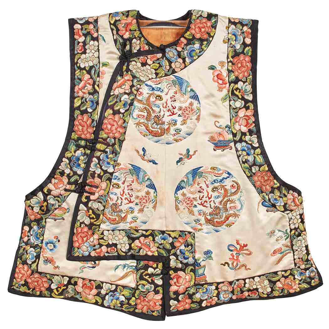 Appraisal: Chinese Silk Embroidered Lady's Vest th Century Worked with roundels