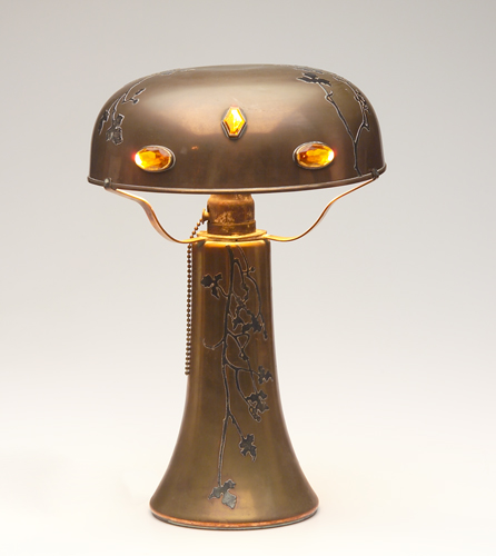 Appraisal: HEINTZ Rare Sterling-on-Bronze table lamp with a helmet shade inset