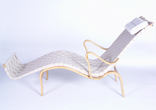 Appraisal: BRUNO MATHSSON KARL MATHSSON Early chaise lounge with oatmeal-colored webbing