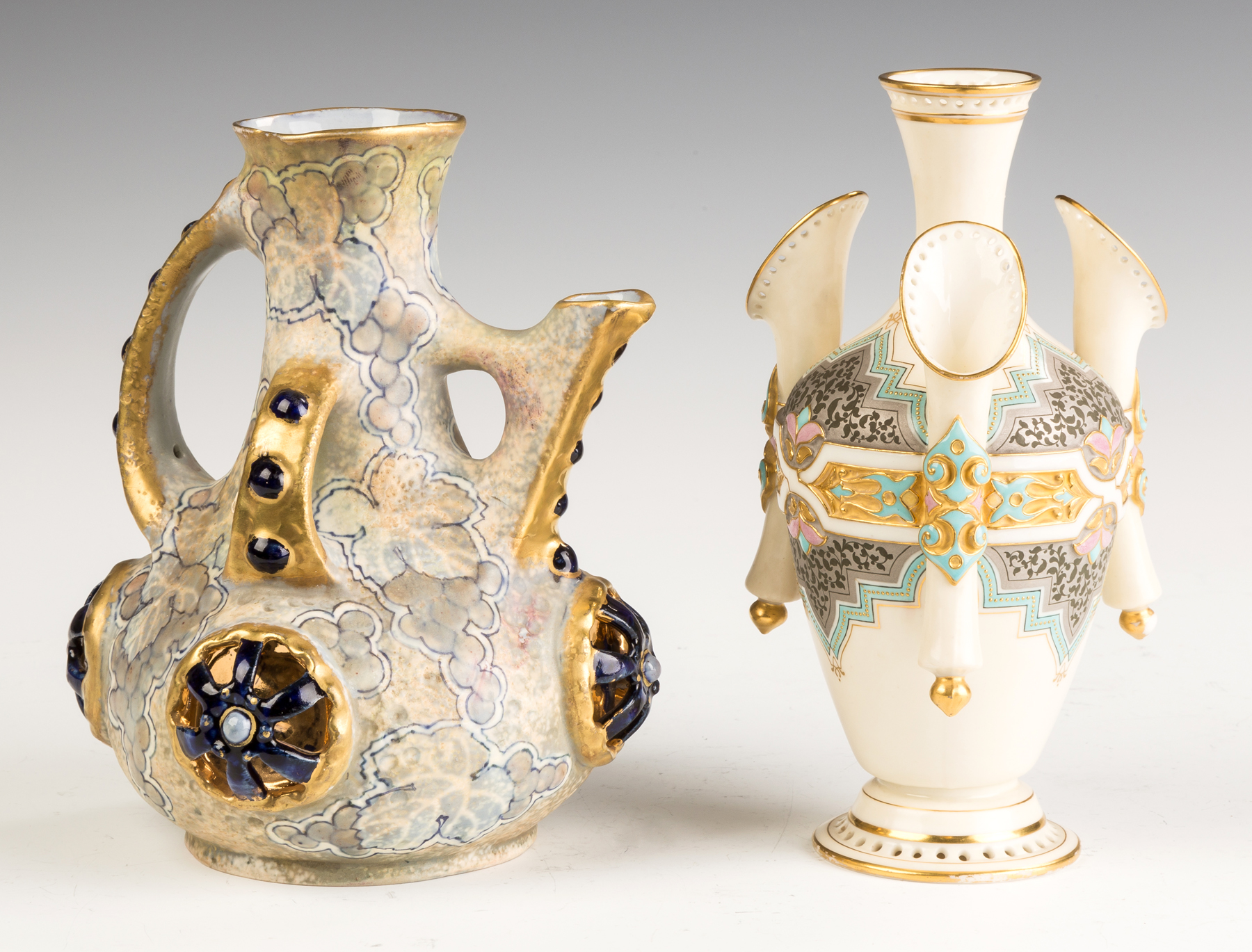 Appraisal: Amphora Ewer and Royal Worcester Enameled Handled Vase Early th