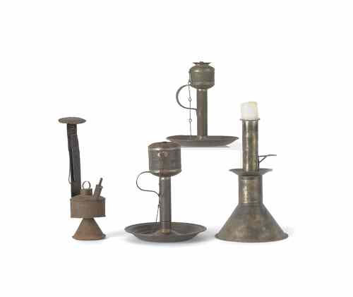 Appraisal: Four pieces of tin lighting tallest -