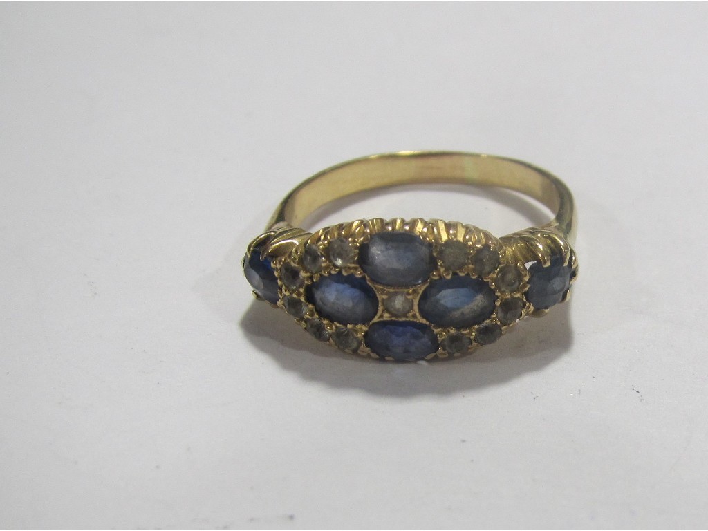 Appraisal: Edwardian gold sapphire and diamond set ring with six oval