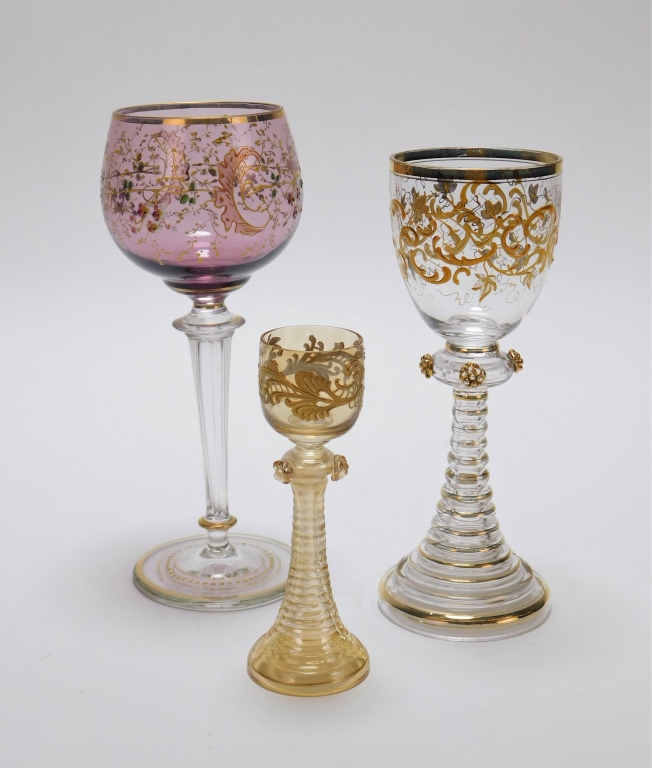 Appraisal: PC MOSER ENAMELED FLOWER WINE GLASSES Bohemia Late th- Early