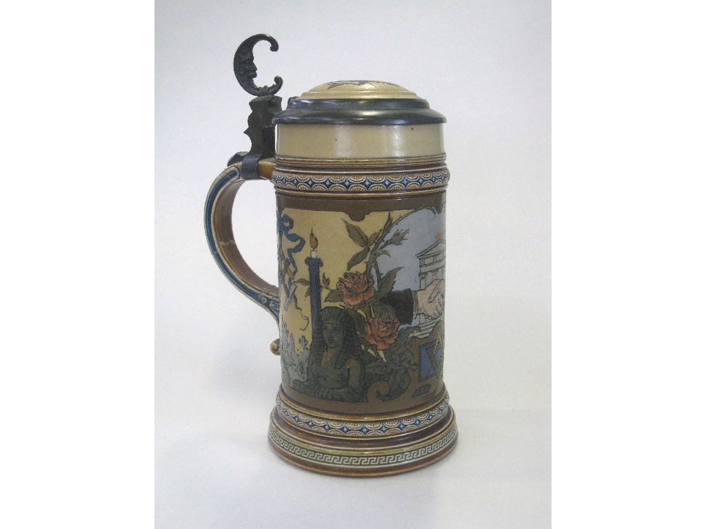 Appraisal: Villeroy Boch Mettlach Stein with Masonic decoration by Cristian Warth