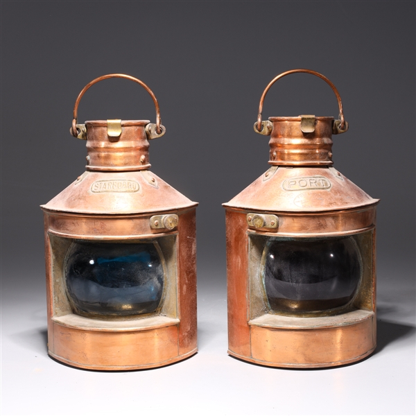 Appraisal: Two Antique Tung Woo copper port and starboard copper lanterns