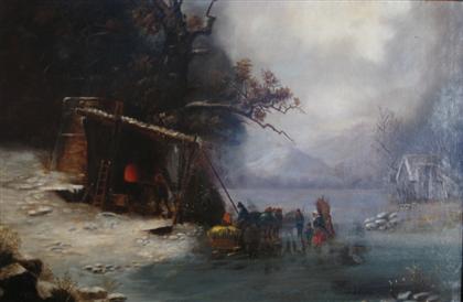 Appraisal: AMERICAN SCHOOL th c WINTER LANDSCAPE DURING THE CIVIL WAR