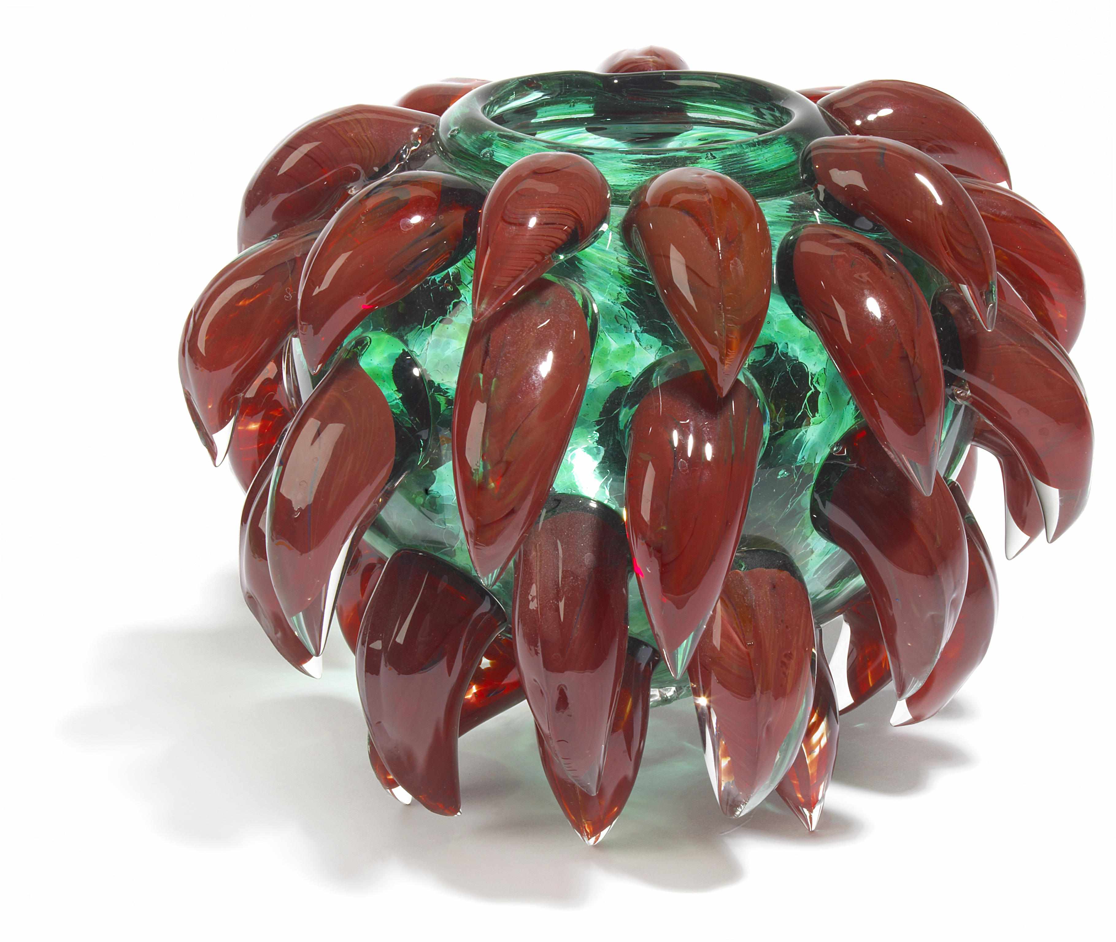 Appraisal: Dale Chihuly American born Indian Red Prunts on Kelly Green