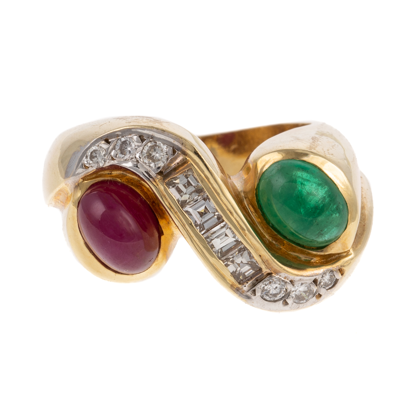 Appraisal: A RUBY EMERALD DIAMOND RING IN K K yellow gold