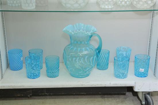 Appraisal: ART GLASS WATER SET Blue opalescent set of various patterns