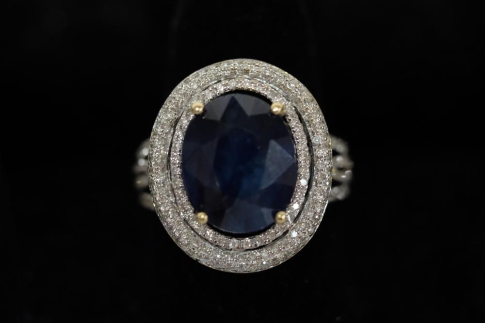 Appraisal: CT SAPPHIRE DIAMOND RING SZ Carat oval cut Ceylon sapphire