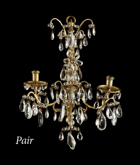 Appraisal: Pair of French Silvered Brass and Cut Glass Two-Light Appliques