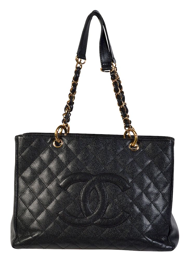 Appraisal: CHANEL Black Leather 'Grand Shopper Tote' GST Tote Chanel black