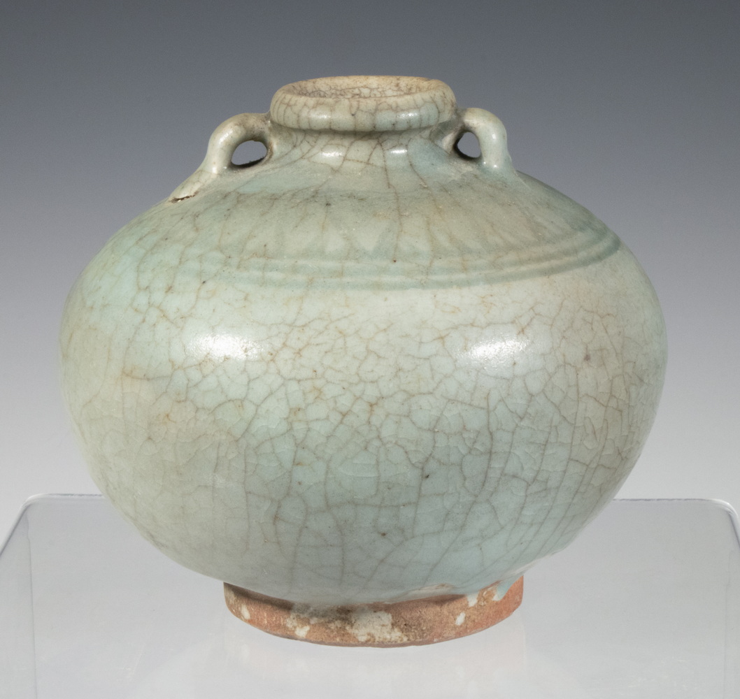 Appraisal: KOREAN STORAGE JAR Ko Glazed Stoneware Bulbous Form Footed Jar