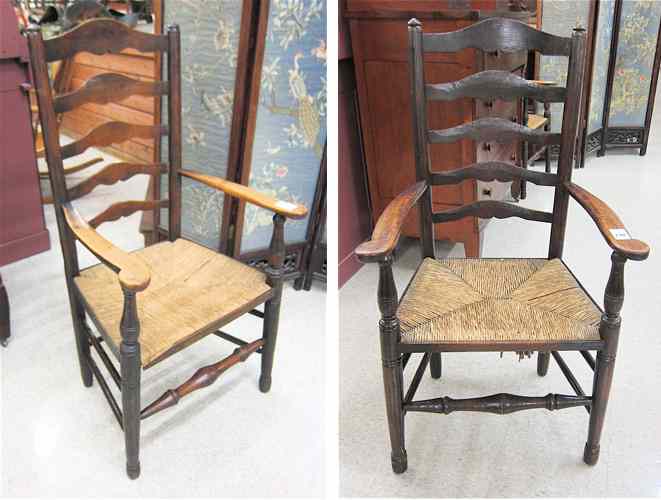 Appraisal: A PAIR OF COUNTRY ELM LADDER-BACK ARMCHAIRS English late th