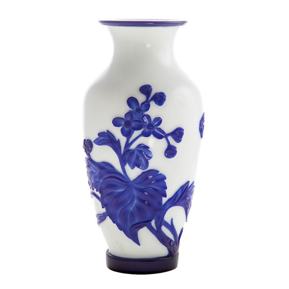 Appraisal: Chinese Cameo-Carved Peking Glass Vase white ground with cobalt blue