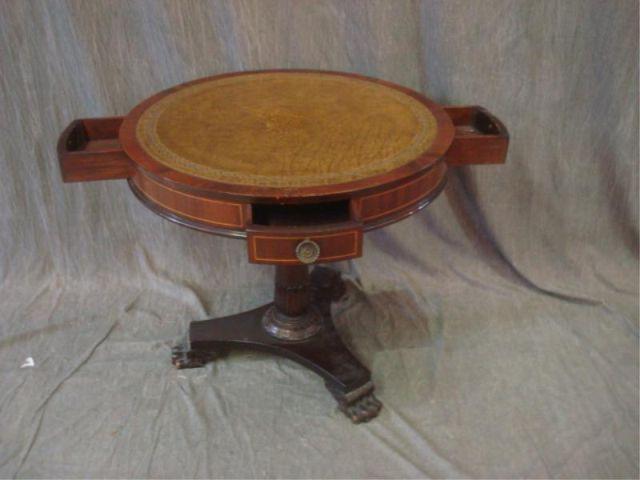 Appraisal: Leathertop Drum Table with Claw Feet From a New Rochelle