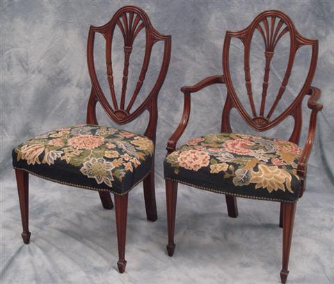 Appraisal: Kittinger carved mahogany Hepplewhite style shield back DR chairs with